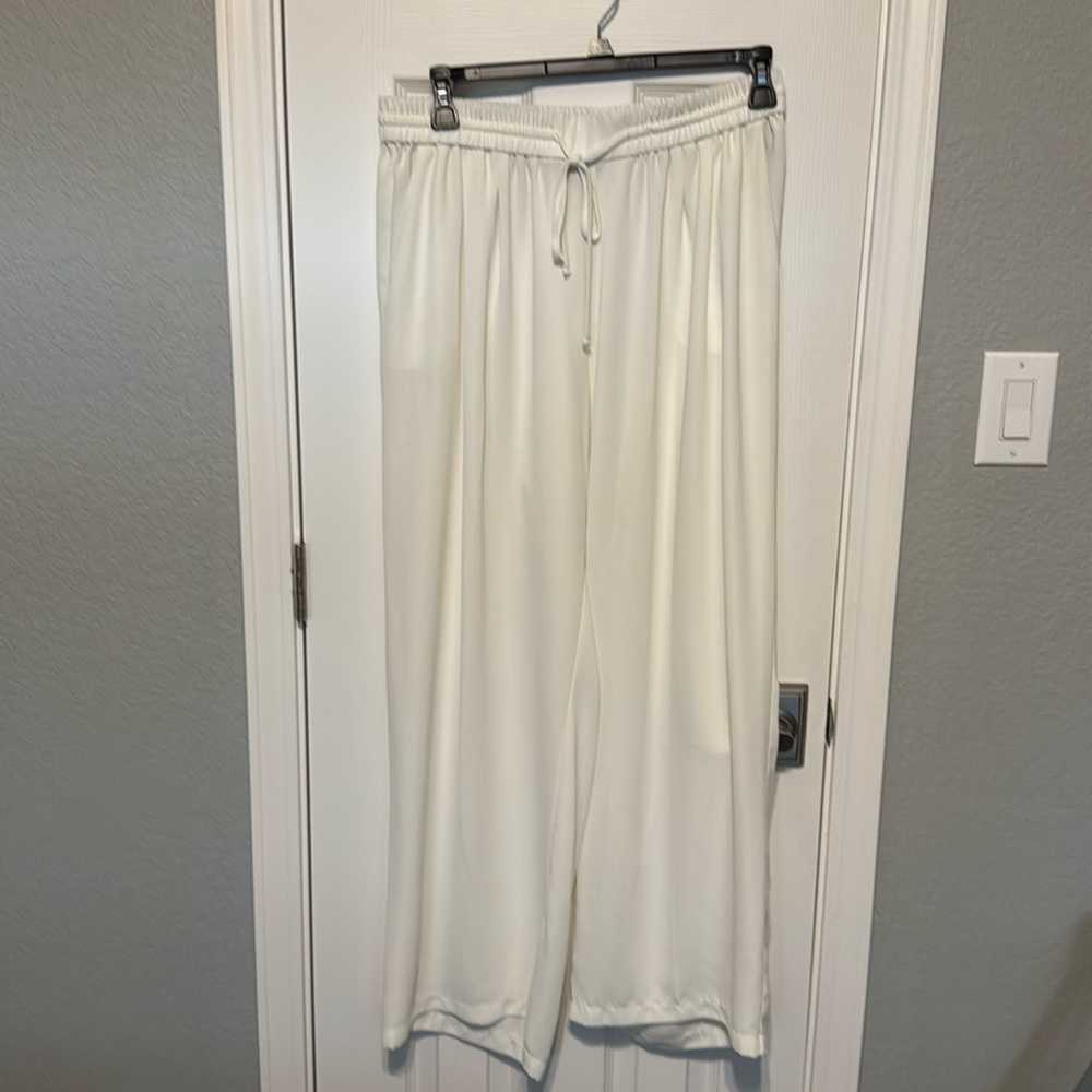 Bold elements cream wide leg trousers